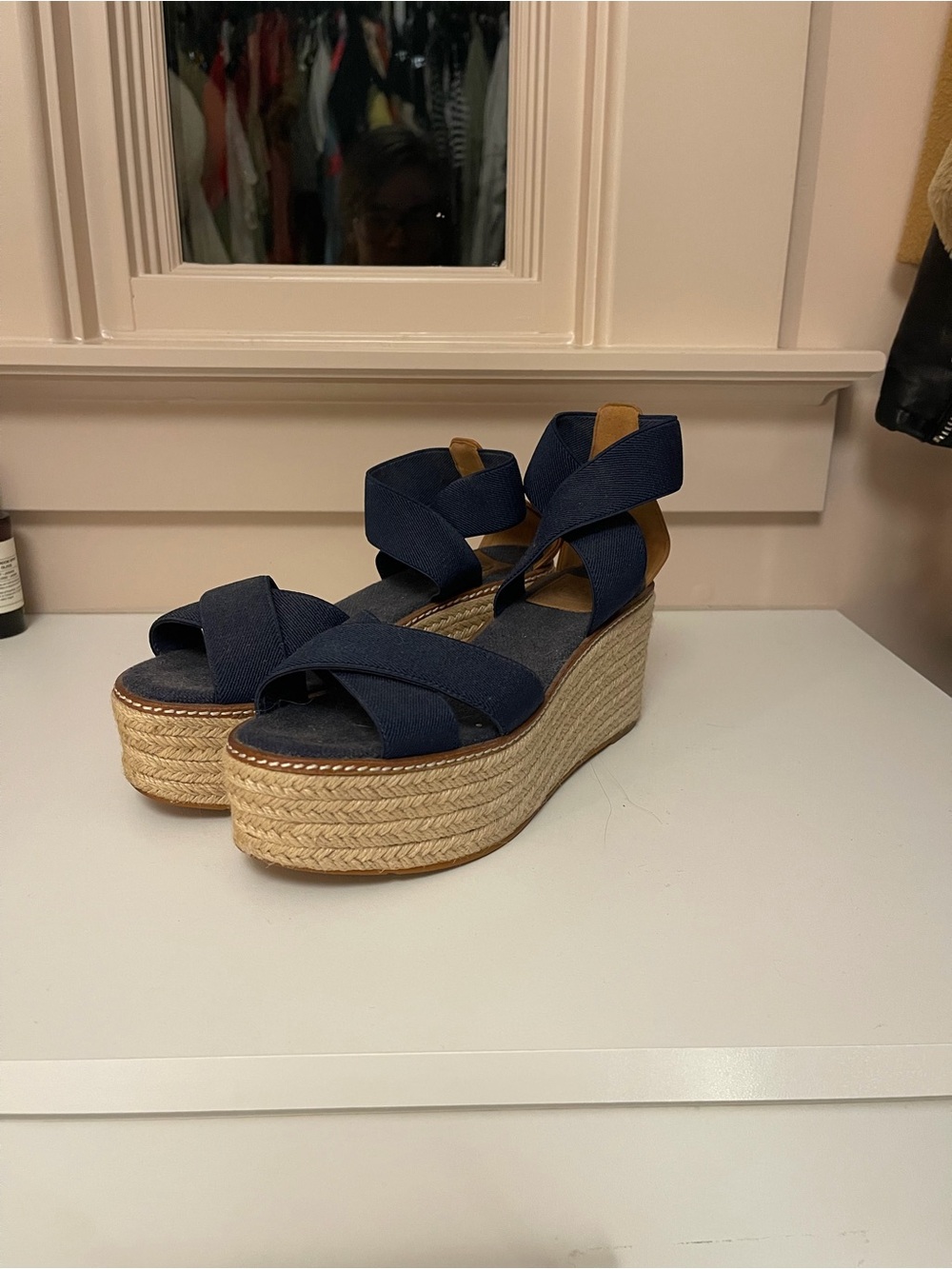 Navy Espadrille Platform Wedge Sandals